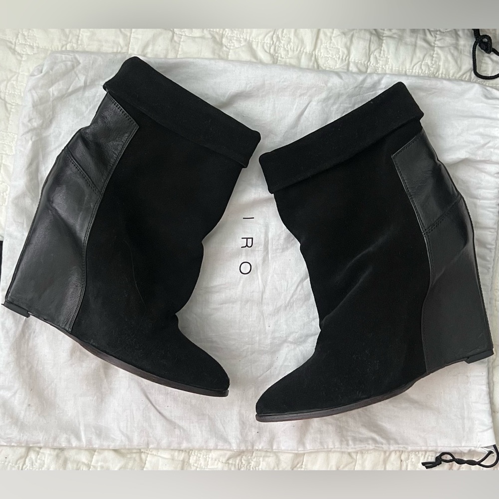 IRO Black Darlon Heeled wedge Boots with Suede and Leather Contrast